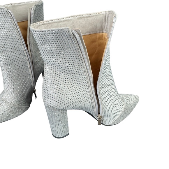 Rhinestone Heeled‎ Ankle Boots Pointed Toe Women's Size 10 Silver Gold Zipper - Picture 14 of 15